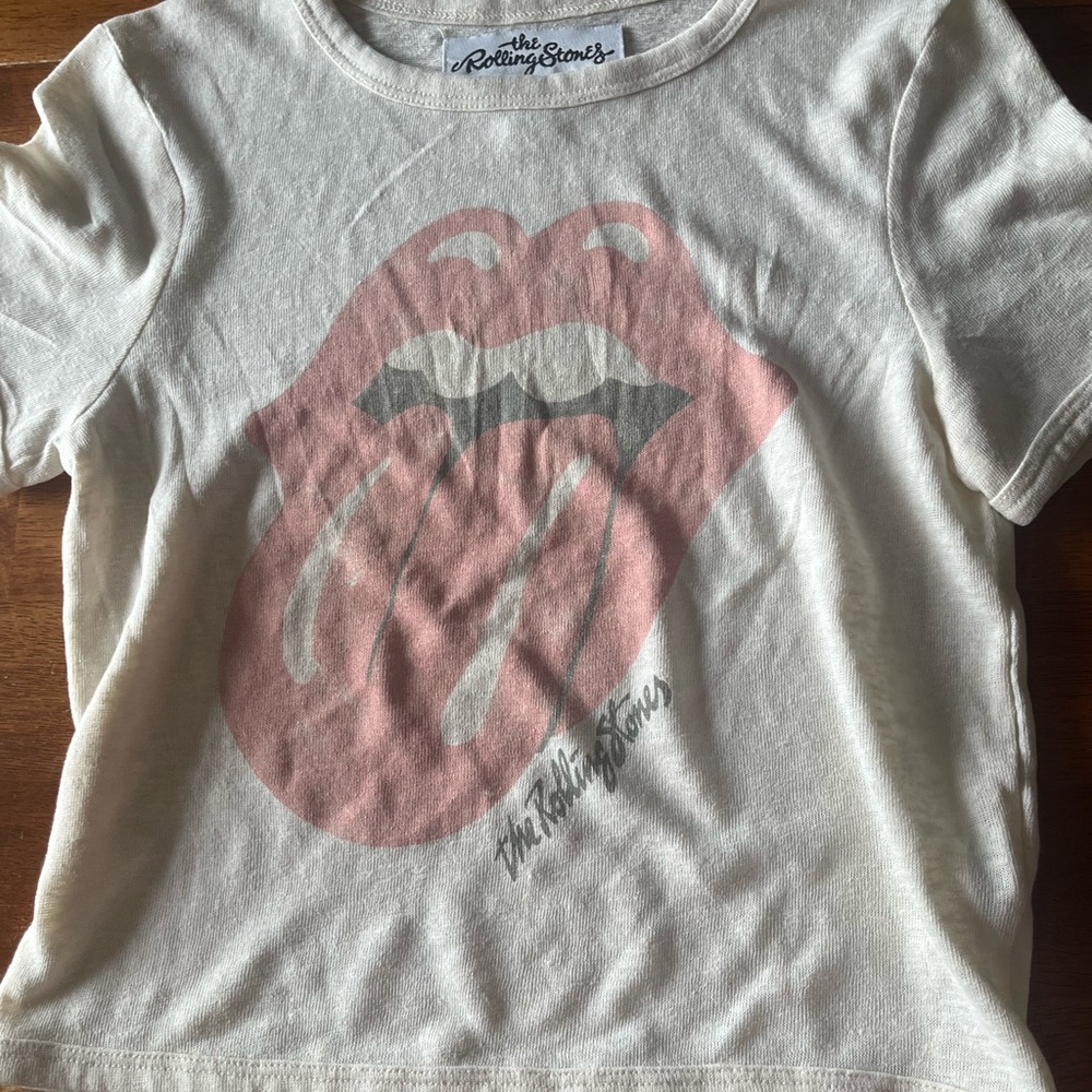 The Rolling Stones Cream Tee with Pink Logo